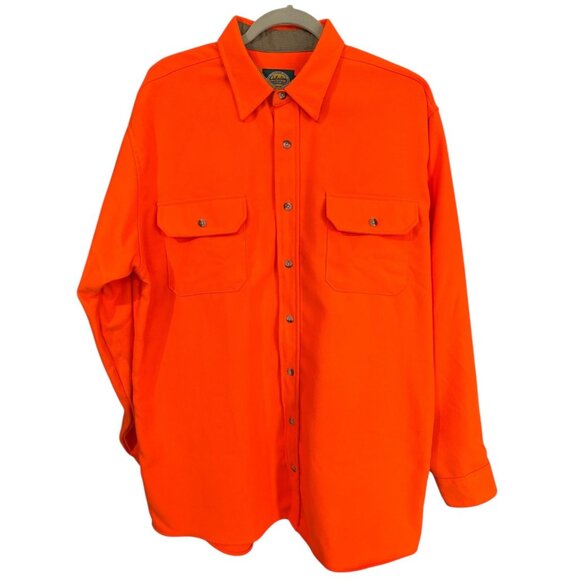 Cabelas Mens Flannel Shirt Bright Orange Hunting Heavyweight Outdoors Large Tall - Picture 1 of 11